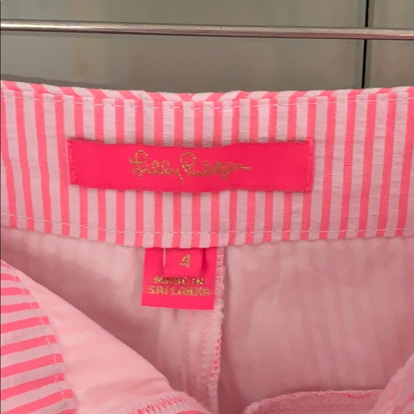 LILLY PULITZER “KELLY PINK” PINSTRIPE SHORTS GOLD HARDWARE - Picture 8 of 10